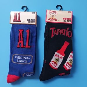 2 Pair- Odd Sox, A1 Sauce + Hot Sauce Mens Sz 6-12 Crew 